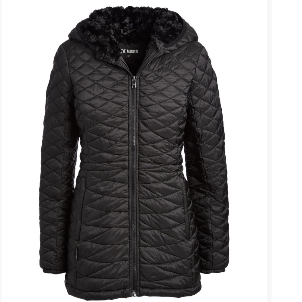 Black Faux-Fur Steve Madden Parka - women